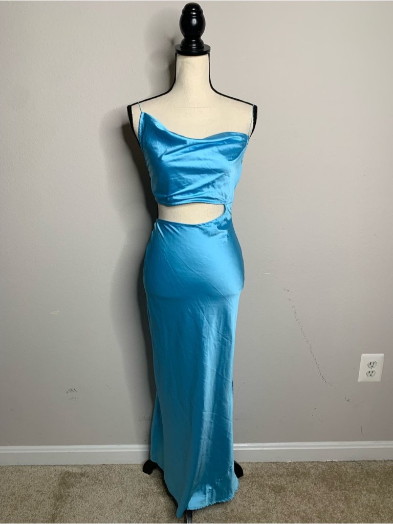 Nwt Jluxlabel Marine Light Blue Satin Cowl Neck Cutout Midi Maxi Dress — image 5 of 8